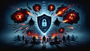 Sony hacked: data theft confirmed! 💾🚨 Dall·e 2024 02 15 14. 34. 22 design a 16 9 aspect ratio image that visually narrates the story of two recent hacker attacks on sony without using an infographic format. The image