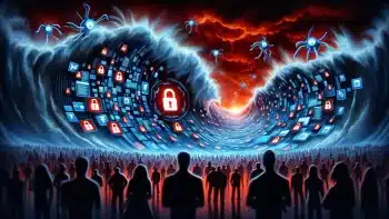Dish ransomware attack: 300k hit! 🚨👥 Dall·e 2024 02 15 14. 36. 16 design a feature image for the article titled dish ransomware attack impacted nearly 300000 people. The image should visually convey the massive sc