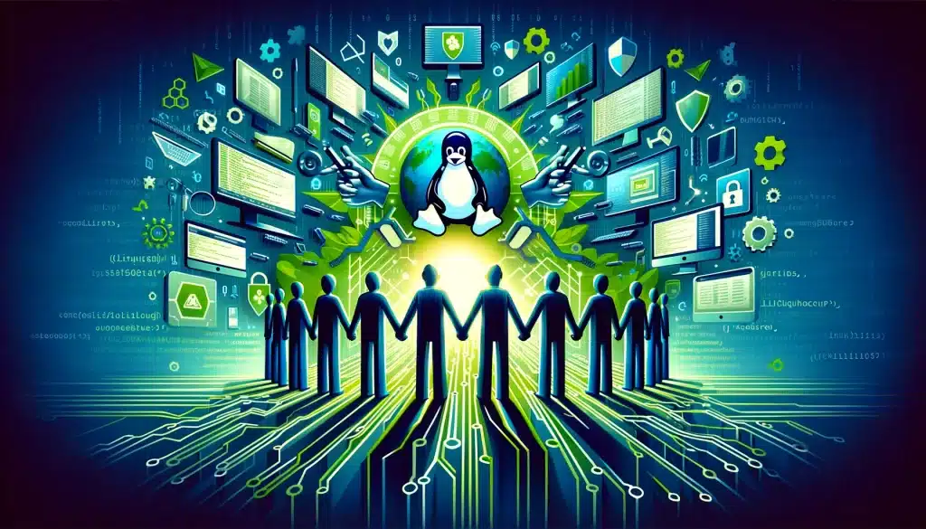Linux worm alert: unprecedented threat! 🚨🐧 Linux devices under attack by neverbeforeseen worm: what you need to know" is created, this time focusing on the community's response and resilience. It visualizes a unified effort by linux devices and users to stand strong against the worm attack, incorporating symbols of collaboration and cybersecurity defense. The imagery conveys a sense of solidarity and determination within the digital realm of linux, highlighted by a color scheme that emphasizes the community's strength and preparedness.