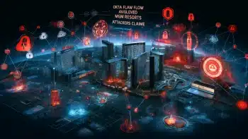 Okta flaw in mgm resorts breach, attackers claim! 🚨🏨 Dall·e 2024 05 13 20. 14. 19 create another feature image for the article titled okta flaw involved mgm resorts breach attackers claim. Visualize a different aspect of the brea