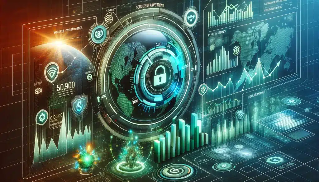 2023 key cybersecurity cyber crime statistics 🌐🔒 Dall·e 2024 05 14 16. 46. 22 create a feature image for the article titled statistics about current and future cybersecurity costs. Visualize a forward looking financial dashboa