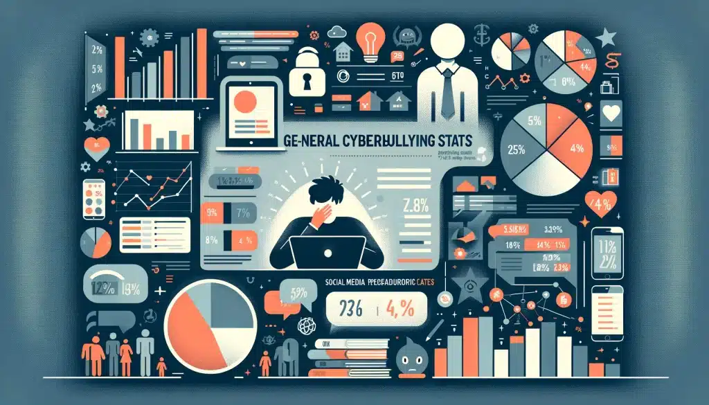 update: alarming cyberbullying statistics! 🚨💻 Dall·e 2024 05 15 08. 54. 02 create a feature image for the article titled general cyberbullying stats. Visualize a detailed infographic style image that includes various statis