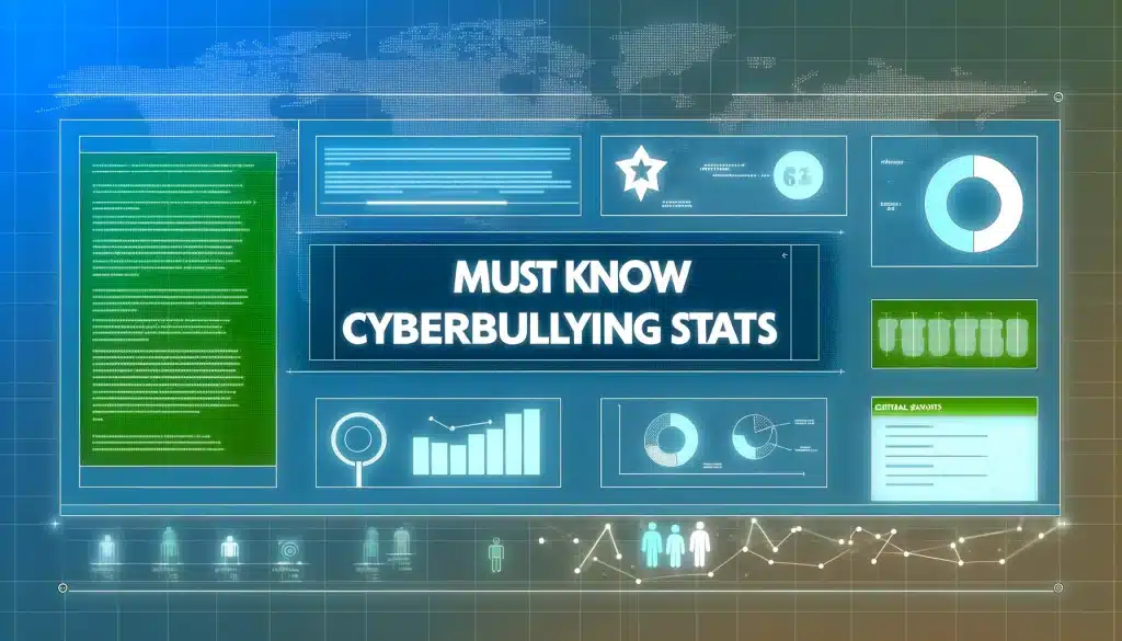 update: alarming cyberbullying statistics! 🚨💻 Dall·e 2024 05 15 09. 02. 37 create a feature image for the article titled must know cyberbullying stats. Visualize a central digital display or dashboard that presents key fact