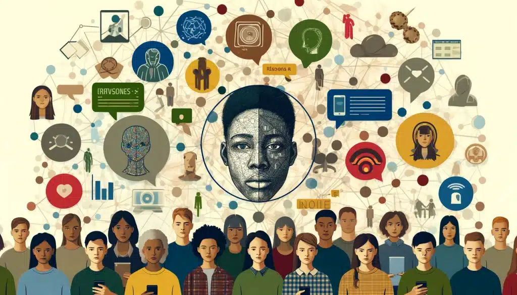 update: alarming cyberbullying statistics! 🚨💻 Dall·e 2024 05 15 09. 16. 03 create a feature image for the article titled reasons persons are cyberbullied. Visualize a collage of diverse faces each surrounded by different d