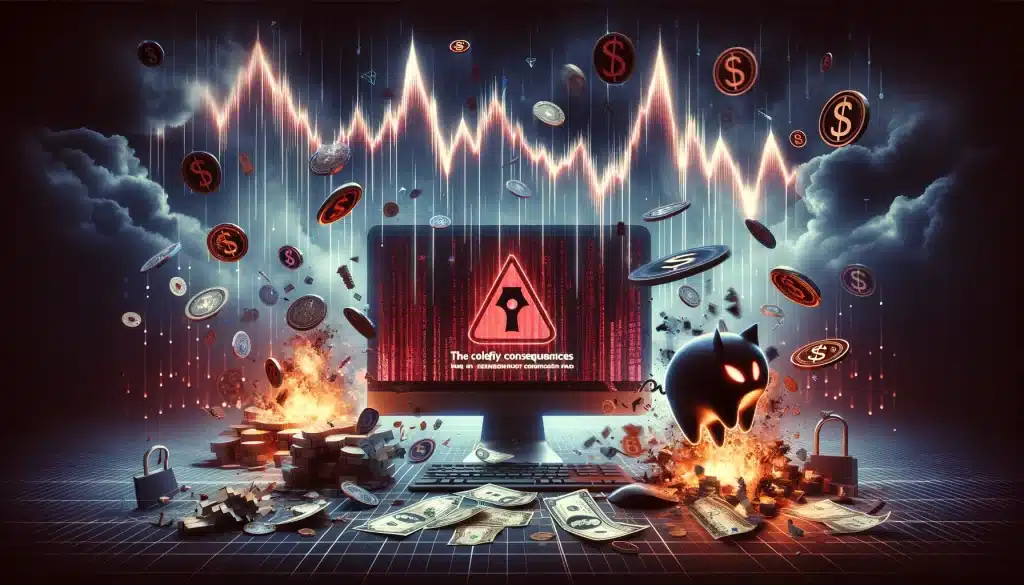 ransomware statistics: alarming trends revealed! 🚨🔐 Dall·e 2024 05 15 14. 28. 46 create a feature image for the article titled the costly consequences of ransomware. Visualize a dramatic scene depicting financial loss due to rans