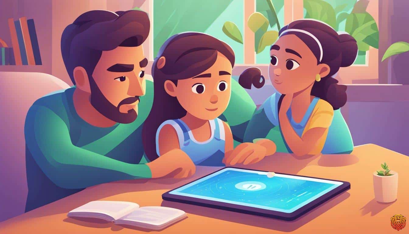 Illustration of a family discussing device use together