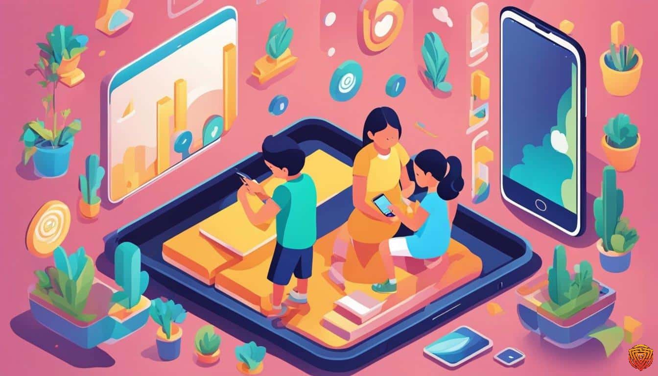 Illustration of a family using phones and digital controls