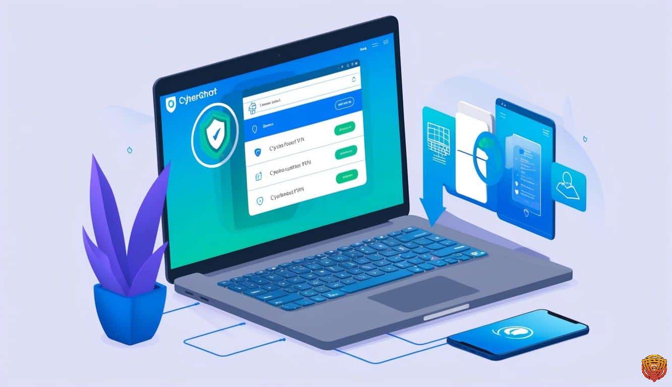 A laptop with cyberghost vpn interface open, connected to the internet, and displaying the process of selecting a server location