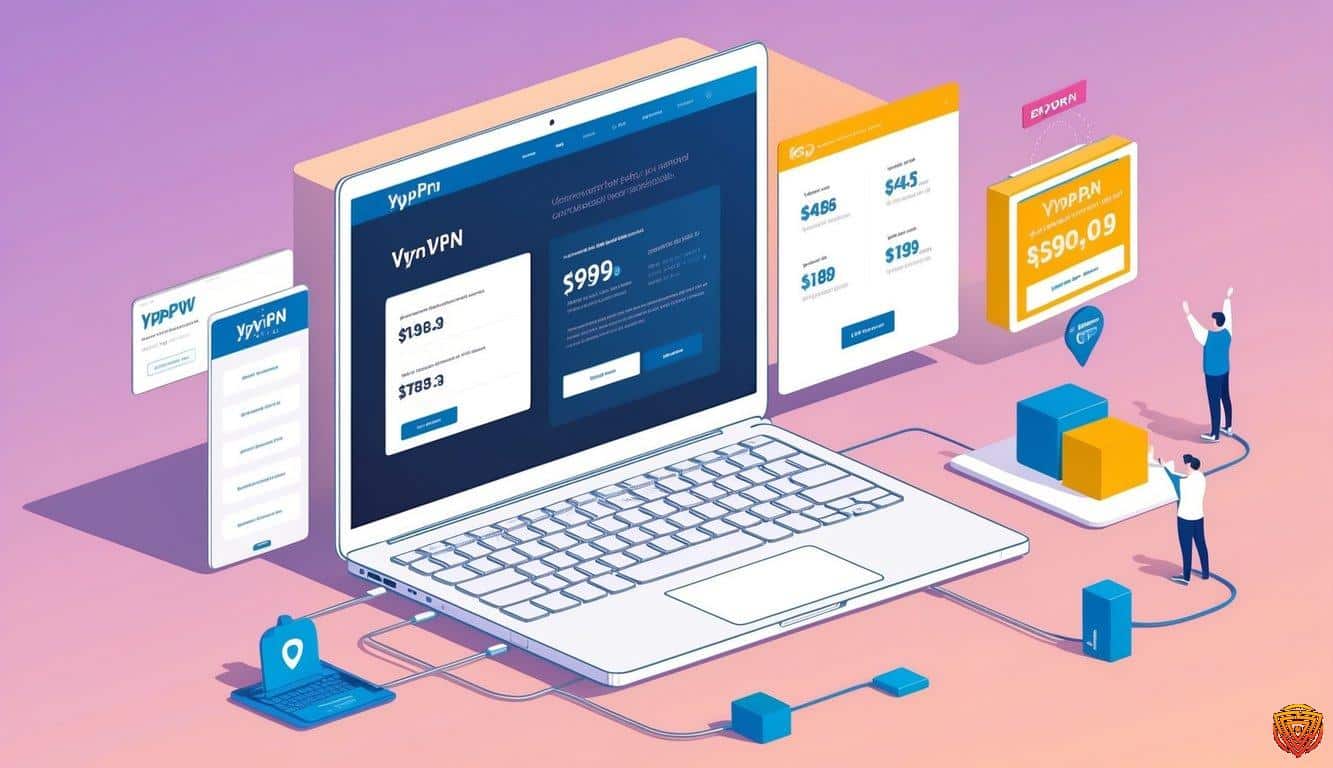A laptop with a vyprvpn website open, showing different pricing options and a special offer