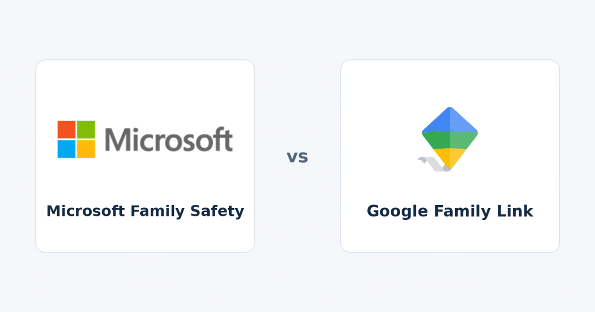 Microsoft family safety and google family link official identities in a neutral sidebyside comparison