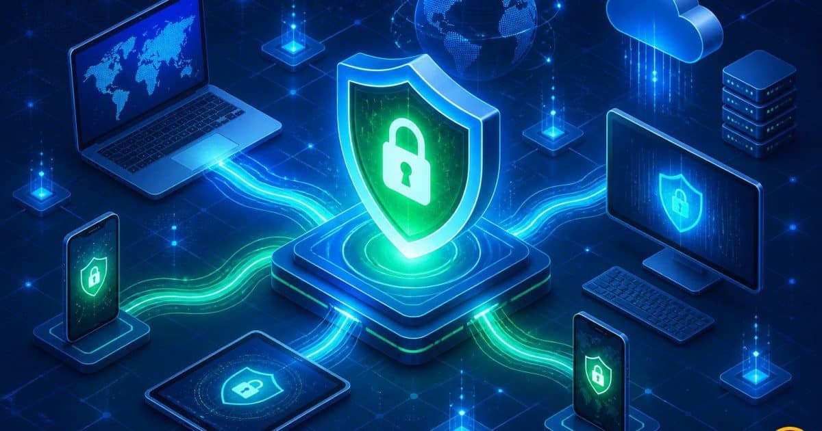 Illustrated shield protecting devices through a vpn connection