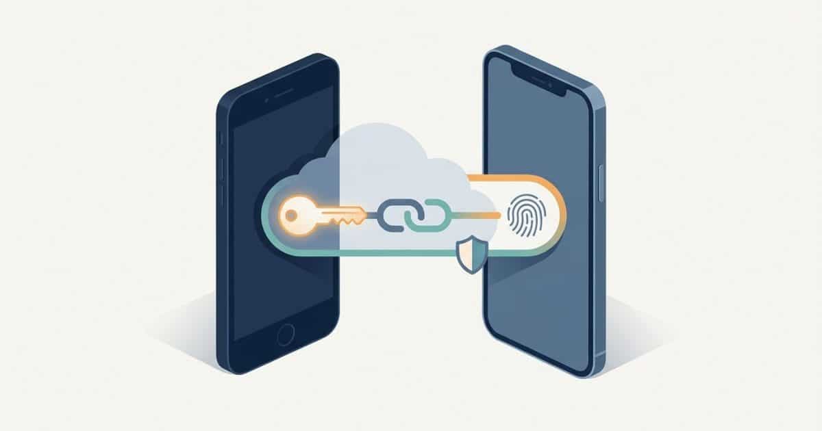 Illustration: a passkey moves securely from an old phone to a new phone.