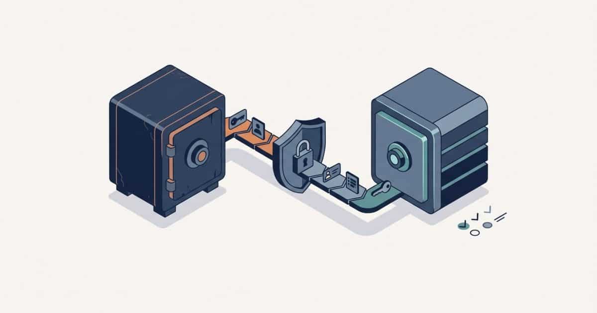 Keys move securely from one digital vault to another.