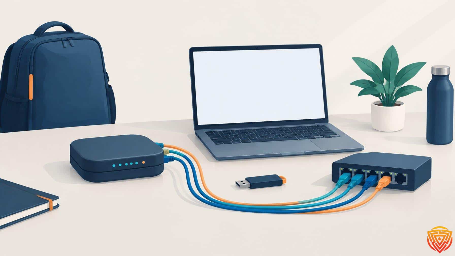 Illustration of a website, server and magnifying glass representing website security checks.