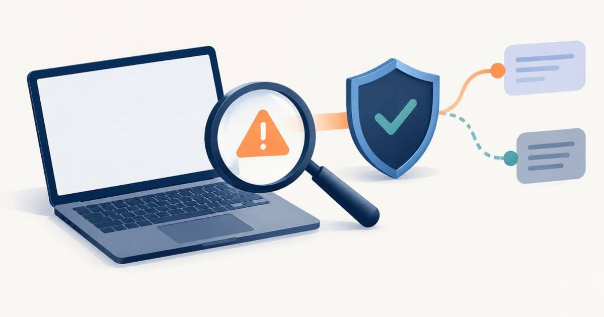 Independent verification of security alerts illustrated with generic devices and symbols