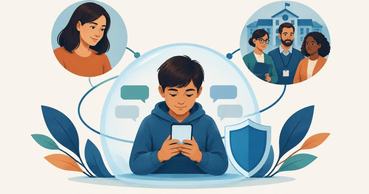 Support after cyberbullying illustrated with generic devices and symbols