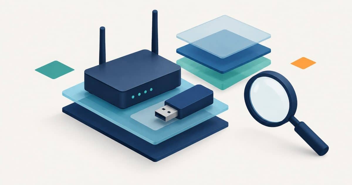 Conceptual illustration of router firmware layers and usb storage.