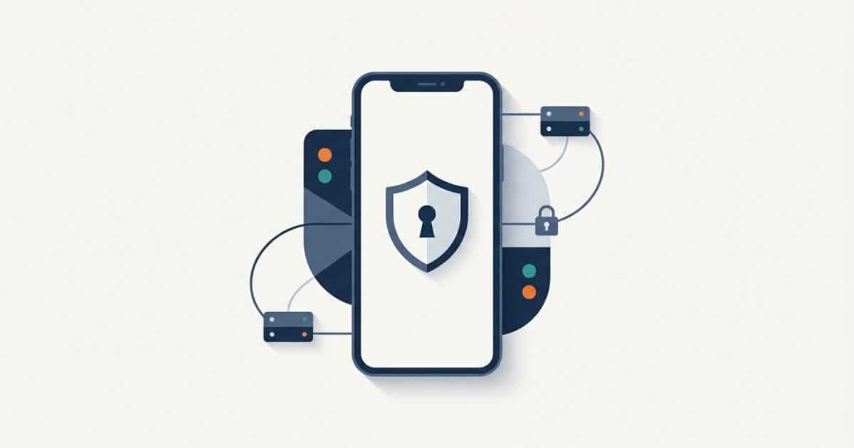 Concept illustration of a phone with a privacy shield and network connections